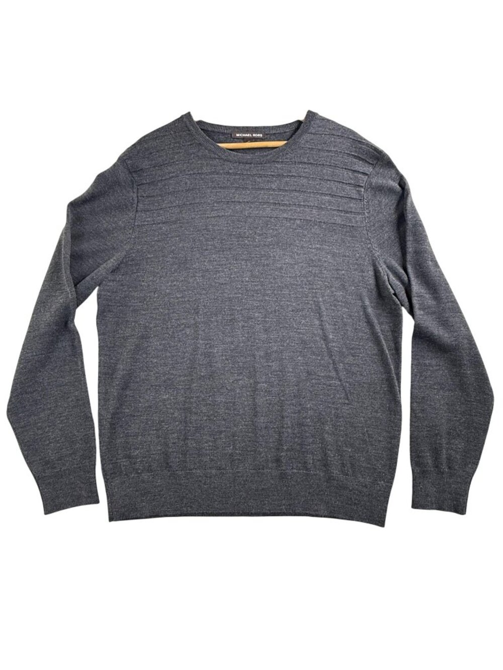 Michael Kors Sweater Mens Large Gray Crewneck Acrylic Wool Knit Pullover Preppy